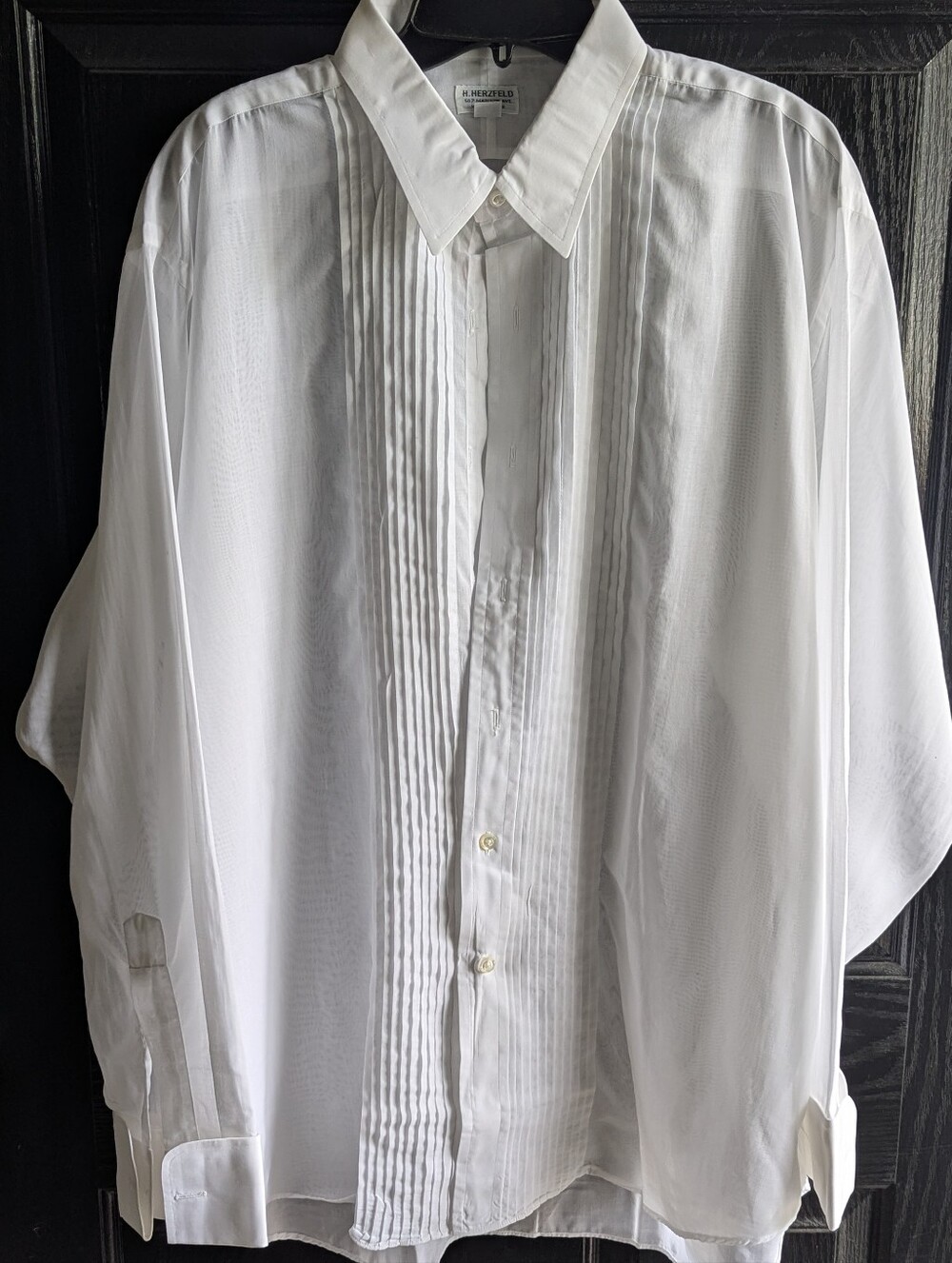 H. Herzfeld White Pintuck Front Tuxedo Shirt Black Tie 17/35 NEW